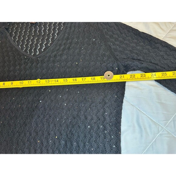 Dana Buchman woman Size XL Black l/S lined sequined V Neck Dressy Sweater Top - Picture 5 of 7